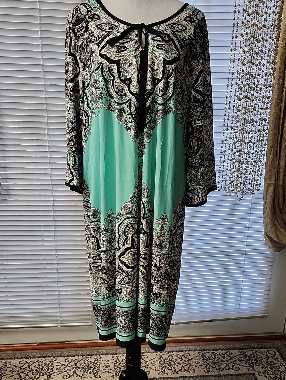 Sandra Darren Mint and Black Paisley Maxi Dress